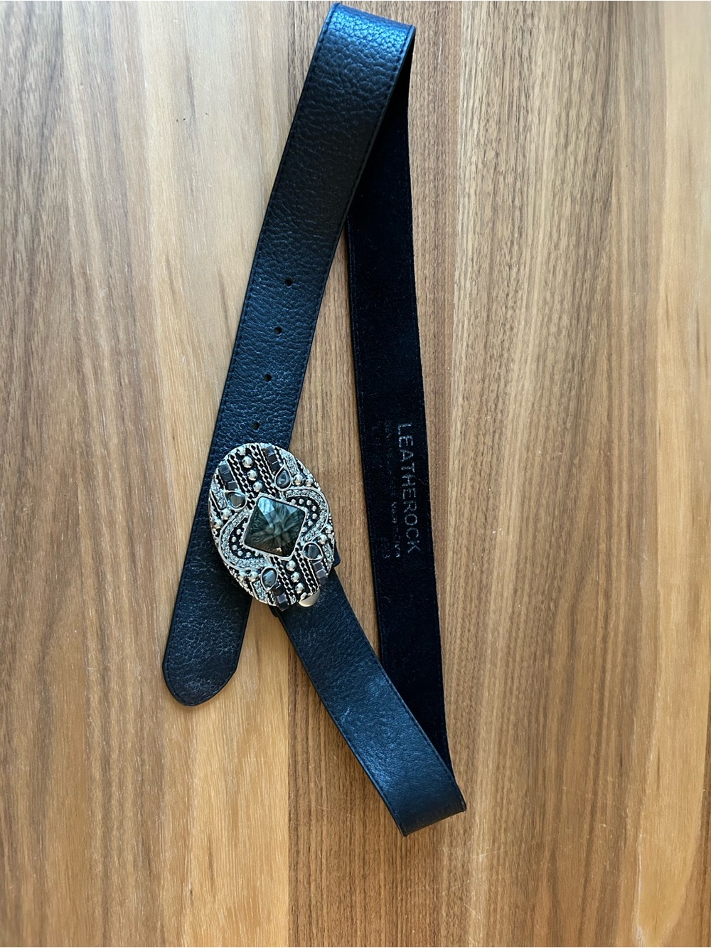 Leatherock Black Leather Belt with Ornate Gemstone